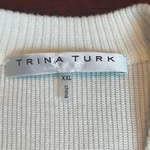 Trina Turk Chloe Merino Wool Sweater Ruffled Sleeves White Quiet Luxury Sz XXL - Picture 8 of 15